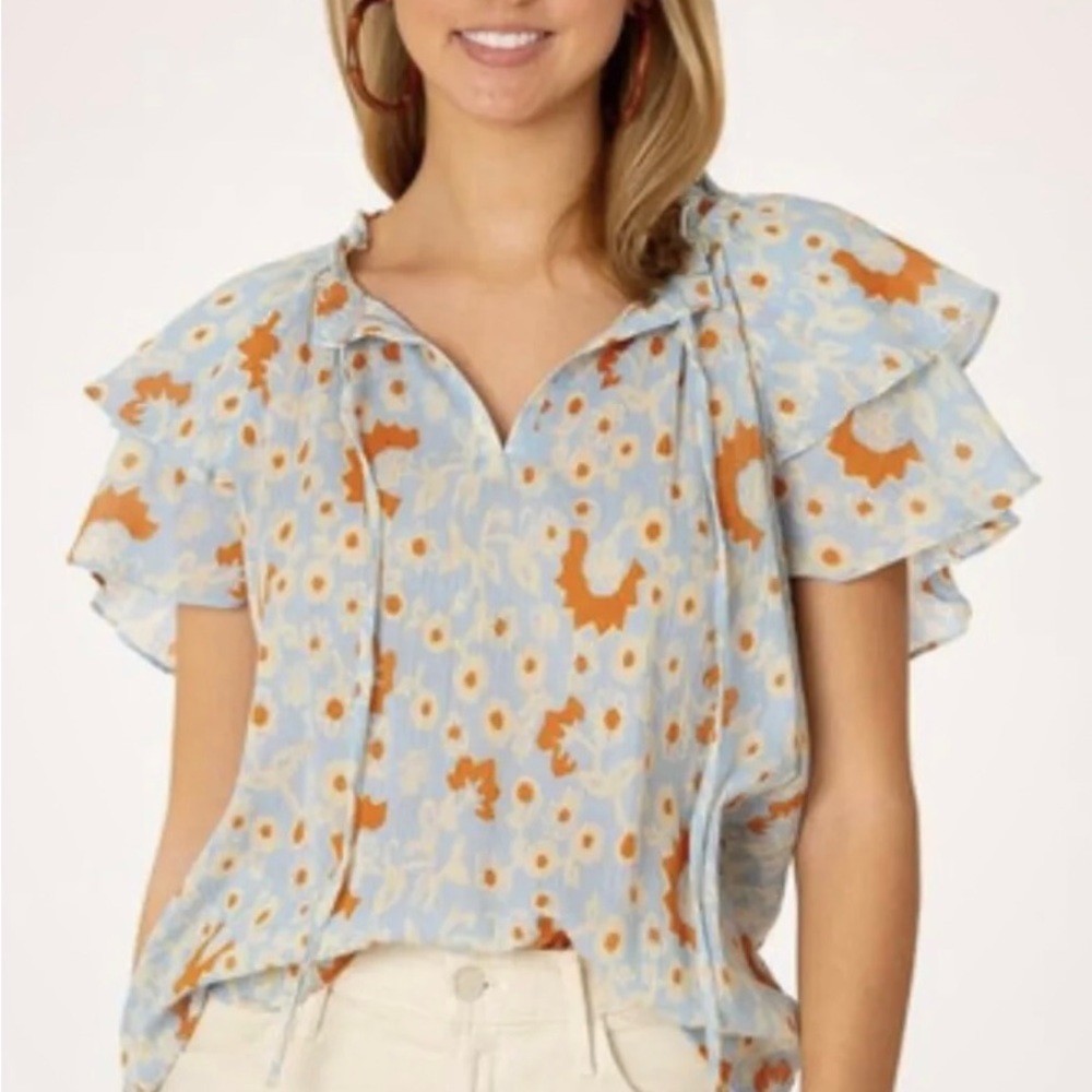 Olivia James The Label Astrid Top Blue Floral Vine Size Small